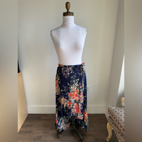 ANTHROPOLOGIE ON THE ROAD BLUE FLORAL HiGH LOW FULL A LINE SKIRT XS - Picture 3 of 9